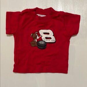 Red Kids Shirt with Dog and Number Print